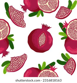 Seamless pattern with pomegranates. Decorative patterns of the pomegranate fruit. The elegant the template for fashion prints. Shana Tova, Jewish New Year, Rosh Hashanah, Yalda