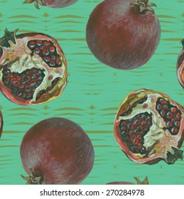 Seamless pattern with pomegranates. Hand drawn vector.