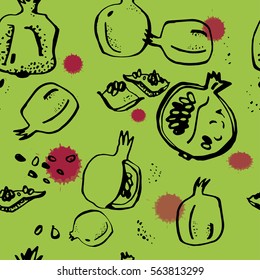 Seamless pattern with pomegranates. Ink hand drawn background.