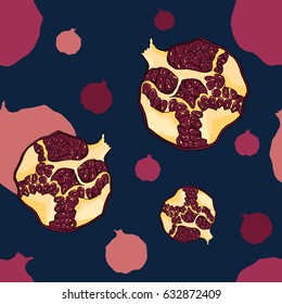 Seamless PATTERN with pomegranates on a blue background. Vector. Illustration