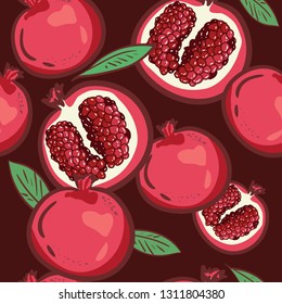 Seamless pattern with pomegranates. vector Decorative patterns. pomegranate fruit on dark background. Fruits background. Texture with floral elements. elegant template. fashion prints textile fabric