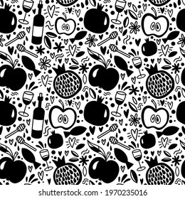 Seamless pattern with pomegranatesand apples. Rosh Hashanah
