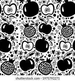 Seamless pattern with pomegranatesand apples. Rosh Hashanah