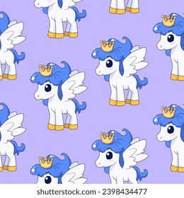 Seamless pattern with pony and crown. Vector tile