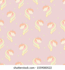 Seamless pattern. Pony on a pale pink background. Vector. Decor element. Suitable for wrapping paper, postcards, wallpapers or textiles. Children's illustration