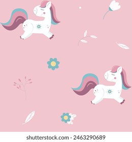 seamless pattern with pony, unicorn and elements