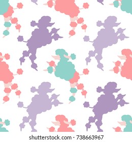 Seamless pattern with poodle silhouette. Vector illustration. Cute background with dogs. Design element can be used for children's room wallpaper, book cover, wrapper