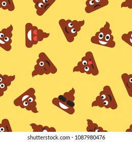 Seamless pattern with poop emojies. Emoticons background. Texture. Vector illustration
