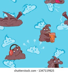 seamless pattern with poops fun on a bright background