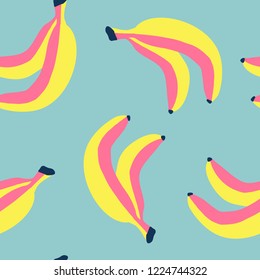 Seamless pattern with pop art banana. Vector Hand drawn background for design and card, covers, package, wrapping paper.