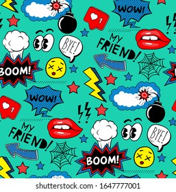 Nahtlose Muster im Pop-Art-Stil. Altes Design für den Druck auf Stoff, Druck, etc.