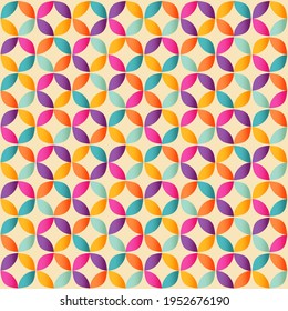 Seamless pattern pop art style with abstract colorful geometric circles. Vector illustration.