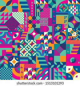 Seamless Pattern of Pop and Colorful Abstract Geometric Shape. Tile Decor Wallpaper