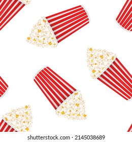 Seamless pattern of popcorn in a cardboard cup. Vector illustration template