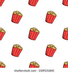 Seamless Pattern of Popcorn With Doodle or Hand Drawn Style