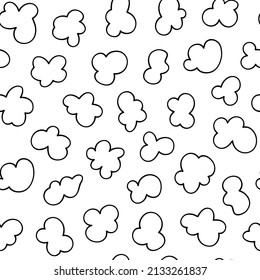 Seamless pattern with popcorn. Hand drawn pop corn for cinema. Vector illustration in doodle style on white background.