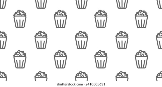 Seamless pattern Popcorn line icon. Popcorn, bucket, box.  Vector illustration isolated on white background. Food, snack. Line style for background, menu, invitation.