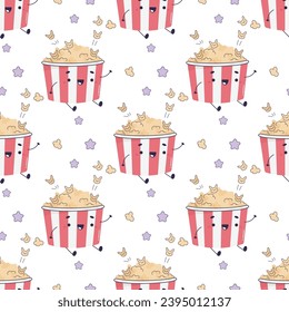 Seamless pattern popcorn, movie food, pizza, cute