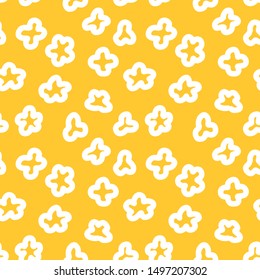 Seamless pattern with popcorn. Pop corn yellow background. Graphic Design for print on pack, packaging, tee t-shirt, poster, banner, flyer card