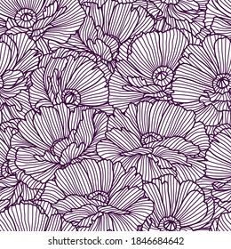 Seamless pattern with poppies. Beautiful decorative stylized summer flowers.