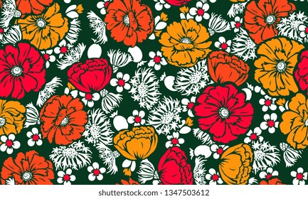 Seamless pattern with poppies and cornflower. Design of beautiful summer textile print