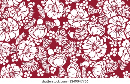 Seamless pattern with poppies and cornflower. Design of beautiful summer textile print