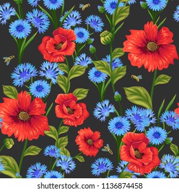 seamless pattern with poppies and cornflowers
