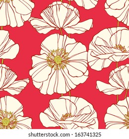Seamless pattern with poppies. Elegant floral background. Vector illustration