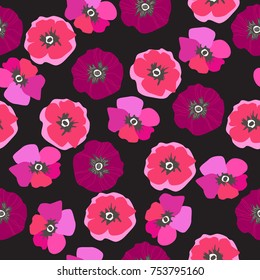 Seamless pattern with poppies, floral background. Scandinavian motifs