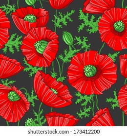 Seamless pattern with poppies flower