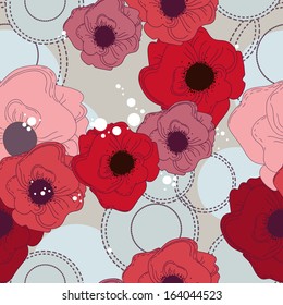 Seamless pattern with poppies flowers, vector illustration