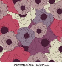 Seamless pattern with poppies flowers, vector illustration