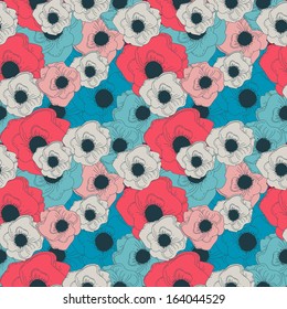 Seamless pattern with poppies flowers, vector illustration