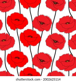 Seamless pattern poppies flowers vector illustration. Provence wildflowers