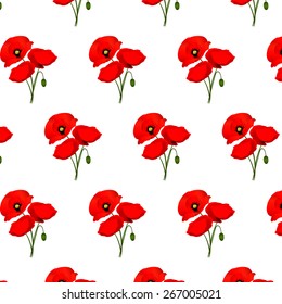 Seamless pattern with poppies flowers. Vector illustration