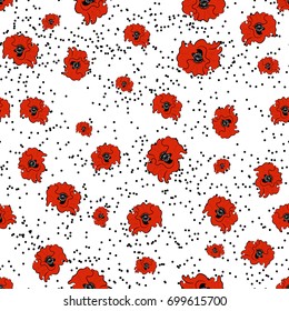 Seamless pattern with poppies for greeting card or invitation for a wedding