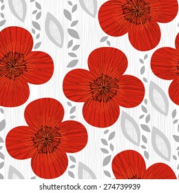 Seamless pattern with poppies. Hand-drawn floral background.