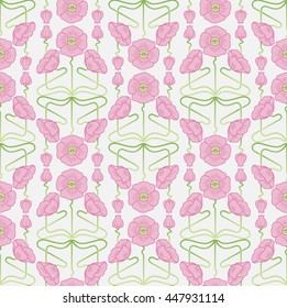 Seamless pattern with poppies inspired by art nouveau style elements