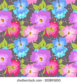 Seamless pattern with poppies on a gray background