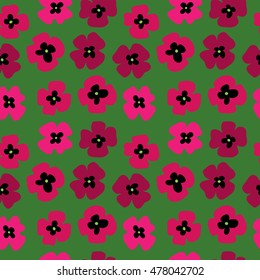 Seamless pattern with a poppies on a green background