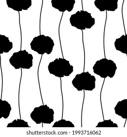 Seamless pattern poppies silhouettes flowers vector illustration. Provence wildflowers