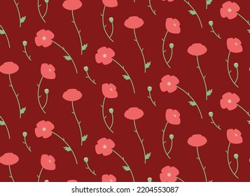 Patrón sin foco con amapolas. Textura con flores silvestres de estilo plano.