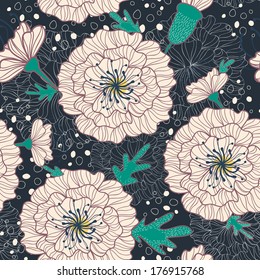 seamless pattern with poppies. White poppies for textiles drawn vector