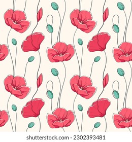 Seamless pattern with poppies. Wildflowers.
