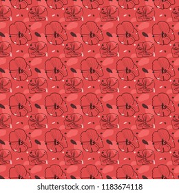 Seamless pattern with poppy and blots