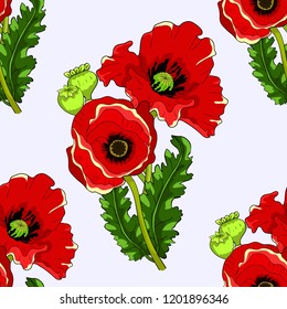 seamless pattern  poppy  bud with seeds  vector illustration