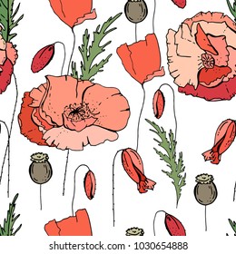 Seamless pattern with poppy. Endless texture for floral design