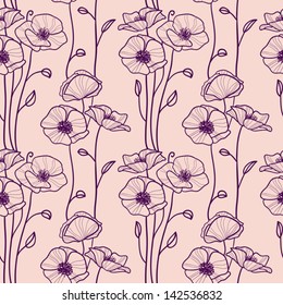 Seamless pattern with poppy. Floral background wallpaper. Flower ornament good for web, print and wrapping paper.