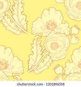 seamless pattern  poppy flower bud with seeds  vector illustration