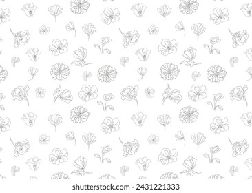 Patrón sin costuras Flor de amapola una línea continua de arte. Decoración flor elemento floral botánico. Ilustración aislada de garabato vectorial.